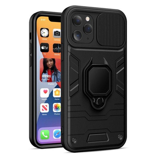 Samsung Galaxy A03s ütésálló hátlap tok, PC / TPU tok, kamera védővel,
fekete, kitámaszható, SM-A037, Ring Lens