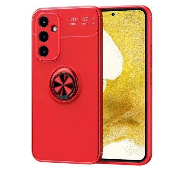Szilikon telefonvédő (asztali tartó funkció, telefontartó gyűrű,
360°-ban forgatható, beépített fémlemez) PIROS Samsung Galaxy A34 5G
(SM-A346)