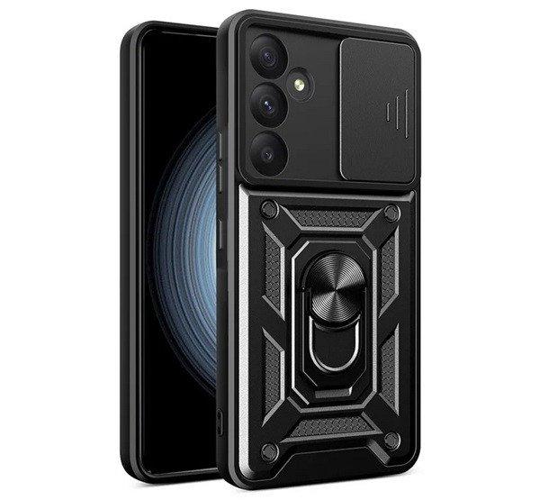 Defender műanyag telefonvédő (ütésállóság, szilikon belső,
tartógyűrű, kameravédő) FEKETE Samsung Galaxy A35 5G (SM-A356)