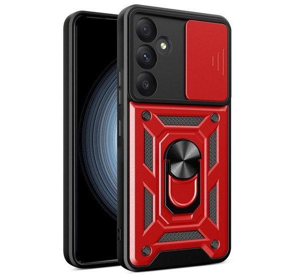 Defender műanyag telefonvédő (ütésállóság, szilikon belső,
tartógyűrű, kameravédő) PIROS Samsung Galaxy A35 5G (SM-A356)