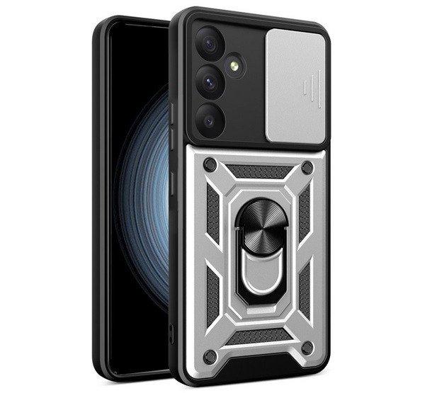 Defender műanyag telefonvédő (ütésállóság, szilikon belső,
tartógyűrű, kameravédő) EZÜST Samsung Galaxy A35 5G (SM-A356)