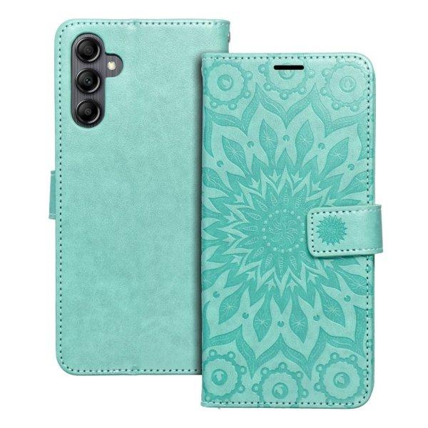 Samsung Galaxy A35 telefon tok, könyvtok, oldalra nyíló tok, mágnesesen
záródó, zöld, mandala, SM-A356, Mezzo