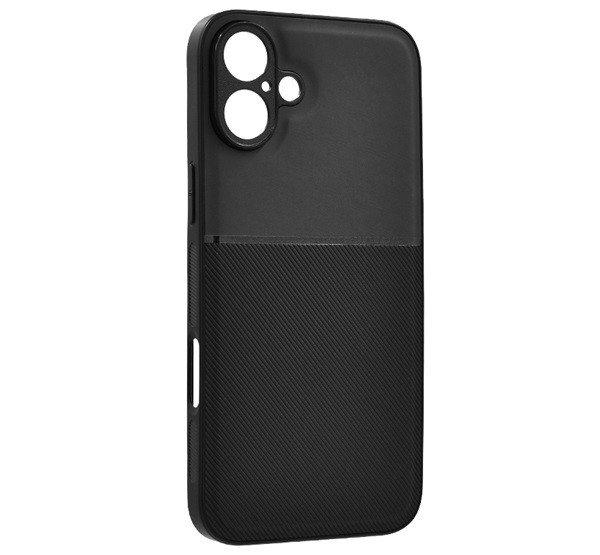 Műanyag telefonvédő (szilikon keret, ütésállóság, mágneses, bőr
hatású hátlap, csíkos) FEKETE Apple iPhone 16 Plus