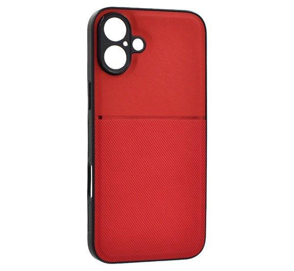 Műanyag telefonvédő (szilikon keret, ütésállóság, mágneses, bőr
hatású hátlap, csíkos) PIROS Apple iPhone 16 Plus