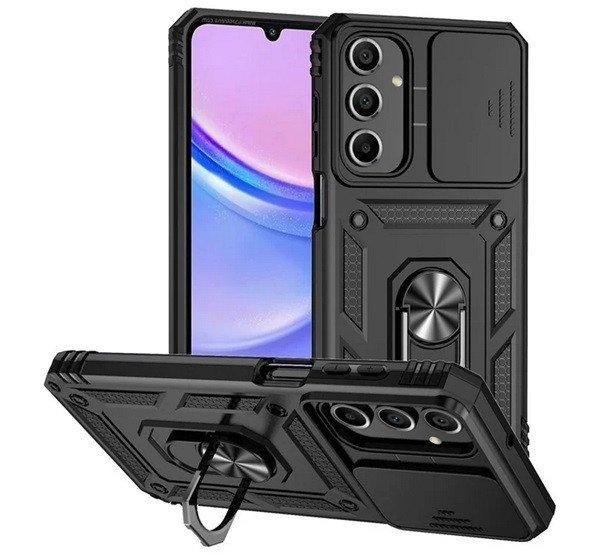 Defender műanyag telefonvédő (ütésállóság, szilikon belső,
tartógyűrű, kameravédő) FEKETE Samsung Galaxy A16