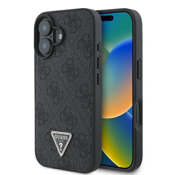 Guess GUHCP16MP4TDPK Leather 4G Triangle Strass keménytok iPhone 16 Plus -
fekete