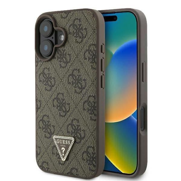 Guess GUHCP16MP4TDPW Leather 4G Triangle Strass keménytok iPhone 16 Plus -
barna