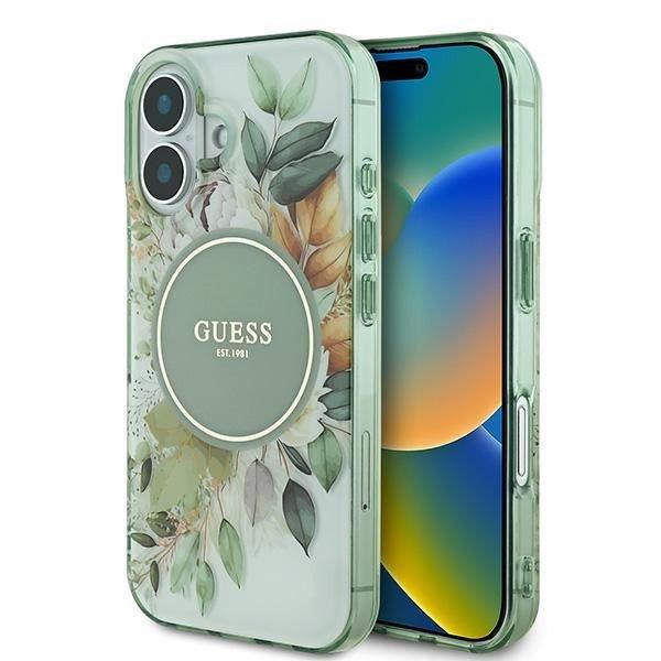 Guess GUHMP16MHFWBDCEN IML Flower & Tonal Circle MagSafe keménytok iPhone 16
Plus - zöld