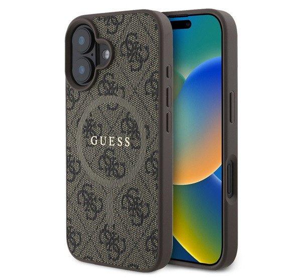 GUESS 4G RING CLASSIC LOGO szilikon telefonvédő (ütésállóság, textil
hátlap, MagSafe) BARNA Apple iPhone 16 Plus