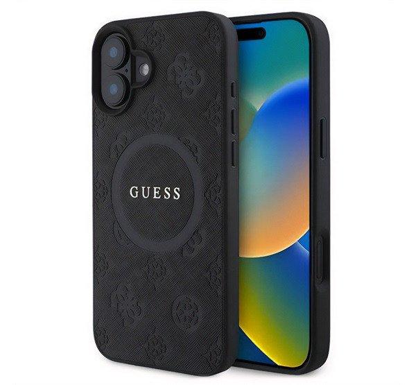 GUESS SAFFIANO PEONY CLASSIC LOGO szilikon telefonvédő (ütésállóság, bőr
hatású hátlap, MagSafe) FEKETE Apple iPhone 16 Plus
