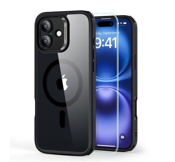 ESR HYBRID HALOLOCK szilikon telefonvédő (ütésállóság, légpárnás
sarok, MagSafe + képernyővédő üveg) ÁTLÁTSZÓ/FEKETE Apple iPhone 16 Plus