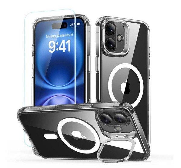 ESR CLASSIC HYBRID szilikon telefonvédő (ütésállóság, légpárnás sarok,
kitámasztó, MagSafe + képernyővédő üveg) ÁTLÁTSZÓ Apple iPhone 16 Plus