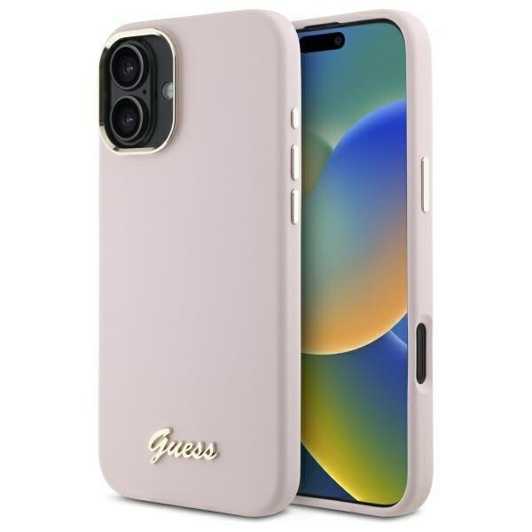 Guess GUHCP16MSMBSLP Silicone Script Metal Logo keménytok iPhone 16 Plus -
rózsaszín