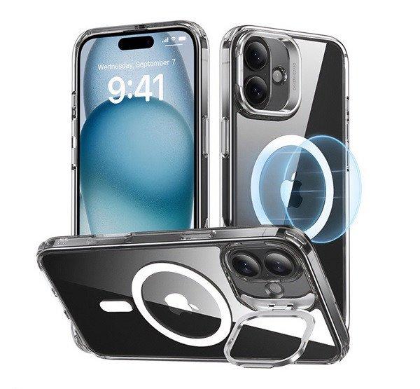 ESR CH HALOLOCK szilikon telefonvédő (ütésállóság, légpárnás sarok,
kitámasztó, MagSafe) ÁTLÁTSZÓ Apple iPhone 16 Plus