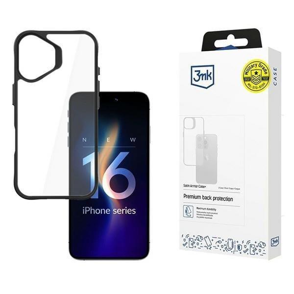 3mk SatinArmor+ tok iPhone 16 Plus - átlátszó fekete szegéllyel