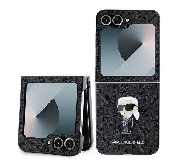 KARL LAGERFELD PU SAFFIANO MONOGRAM IKONIK szilikon telefonvédő
(ütésállóság, bőr hatású hátlap, 3D) FEKETE Samsung Galaxy Z Flip6
(SM-F741)