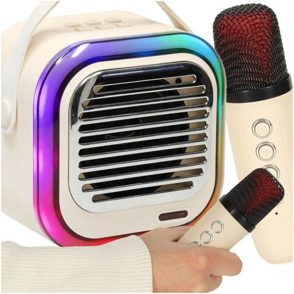 Mini bluetooth karaoke készlet 2 mikrofonnal - krémszínű