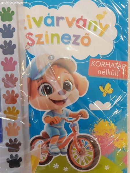 Szivárvány színező Bicikliző kutya