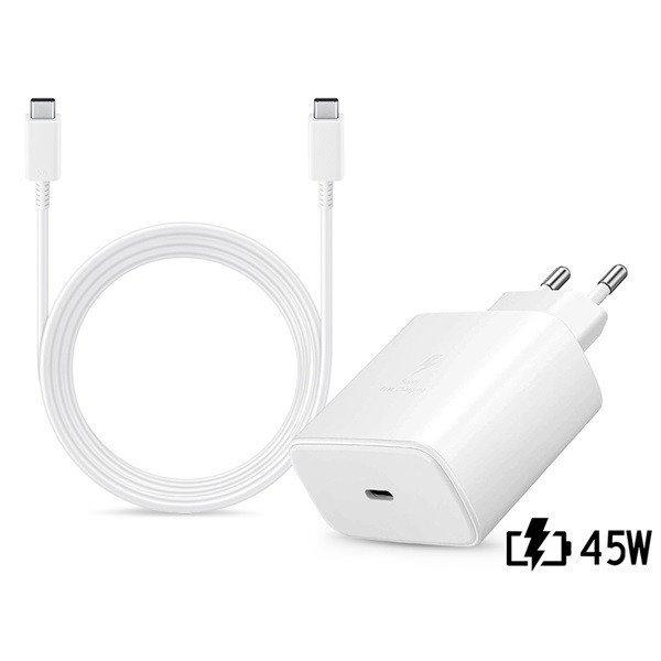 Samsung gyári hálózati töltő adapter TypeC bemenet 1,8 m Typ-C TypeC kábel
45W EPTA845EWE EPDX510JWE fehér ECO csom