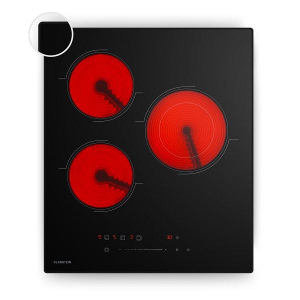 Klarstein Velaire üvegkerámia főzőlap, elegáns, minimalista, kompakt, 3
főzőzóna, 4100 W, 45 cm
