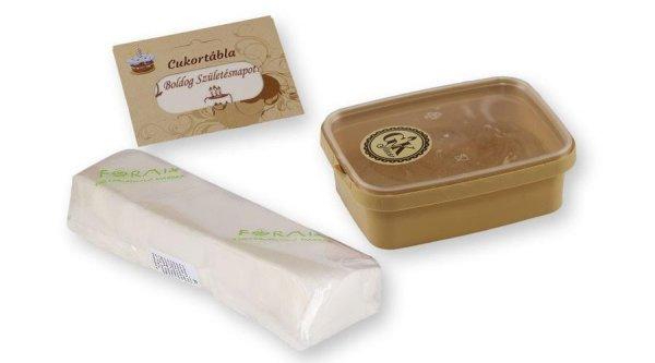 Boldog szülinapot feliratos cukortábla, Formix fondant massza és jégzselé
tortadekoráló szett