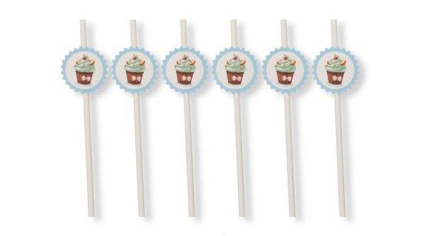 6 db kék muffinos papír szívószál