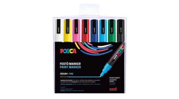 Dekormarker készlet, 0,9-1,3 mm, UNI "Posca PC-3M", 8 különböző
szín
