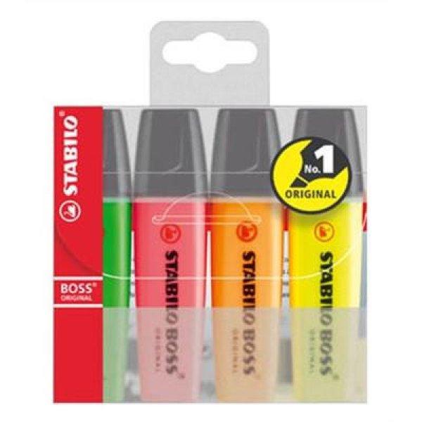 Szövegkiemelő készlet, 2-5 mm, STABILO "BOSS original", 4
különböző szín