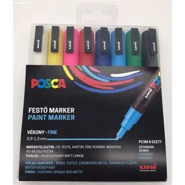 Dekormarker készlet, 0,9-1,3 mm, UNI "Posca PC-3M", 8 különböző
szín