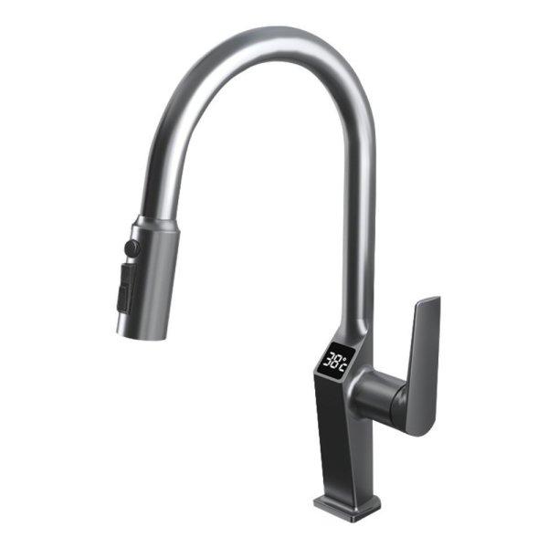 Welland FH-3425 mosogató smart csaptelep - kihúzható multifunkciós fej -
vízhőfok kijelző (gunmetal)