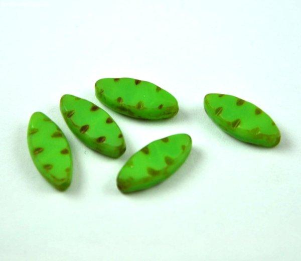 Cseh table cut gyöngy - hosszában fúrt ovális mintás - Opal Green Picasso -
51400-86800 - 18x7mm (24db)