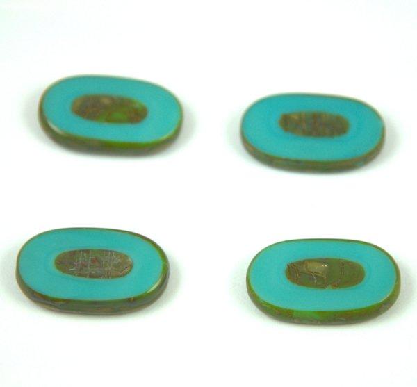 Cseh table cut gyöngy - hosszában fúrt - 63140-86800 - Turquoise Picasso -
26x15mm (8db)