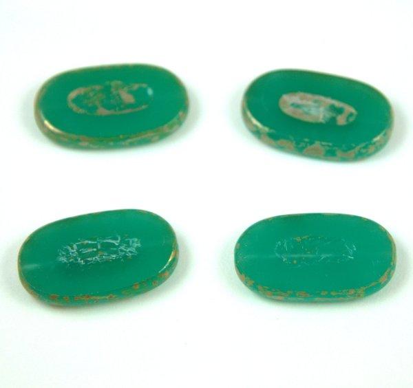 Cseh table cut gyöngy - hosszában fúrt - 52020-43400 - Opal Emerald Picasso -
26x15mm (10db)