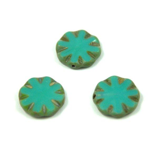 Cseh table cut gyöngy - hosszában fúrt virág - Turquoise Picasso -
63130-86800 - 14mm (16db)