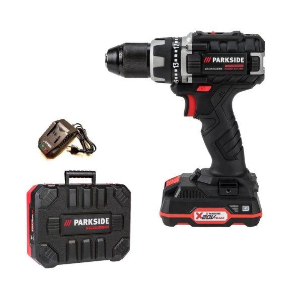 ParkSide Performance PABSP 20-Li C4 20V 2Ah Brushless 60Nm X20V akkus fúró,
csavarbehajtó kofferben, akkuval és töltővel