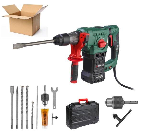 BONTOTT, használt ParkSide PBH 1550 A1 / B2 1550W 5J SDS Plus bontó- és
vésőkalapács 5 fúrószárral, gyorstokmánnyal, kofferben