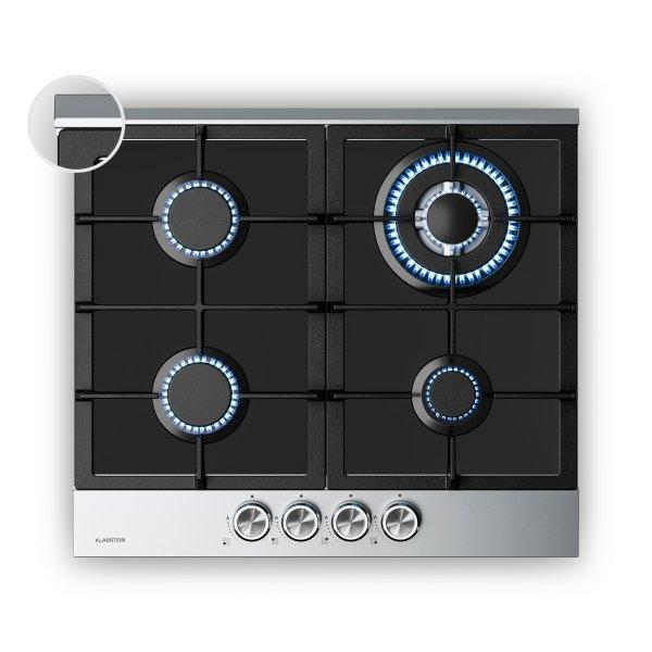 Klarstein Verosteel gáztűzhely, 4 égő, elektromos gyújtás, földgáz- és
LPG-kompatibilis, 8000 W, 60cm