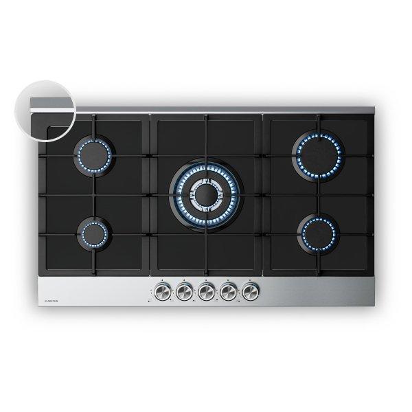 Klarstein Verosteel gáztűzhely, 5 főzőlappal, elektromos gyújtással,
földgáz- és LPG-kompatibilis, 10400W, 90cm