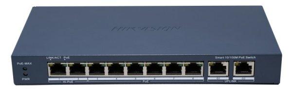 Hikvision DS-3E1310HP-EI (B) 10 portos PoE switch (110 W), 2 HiPoE + 6 PoE+, + 2
uplink port, smart menedzselhető