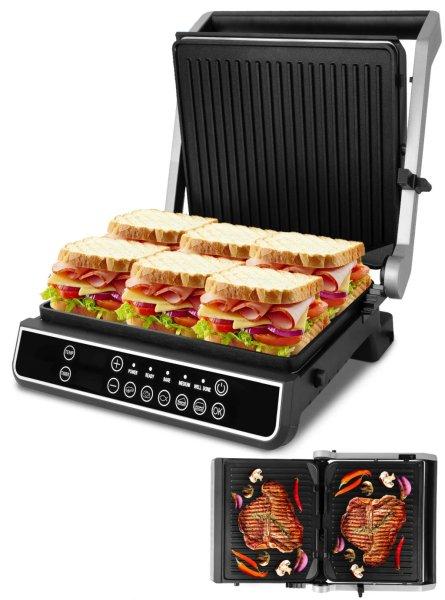 Nagy teljesítményű, programozható elektromos grill 2500W, 5 program,
tapadásmentes felület