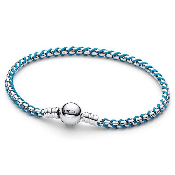 Pandora Ezüst karkötő medálokra türkizkék zsinórral Moments 593816C01 19
cm