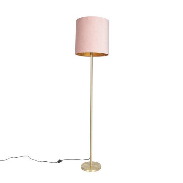 Romantikus állólámpa sárgarézzel, rózsaszín búrával 40 cm - Simplo