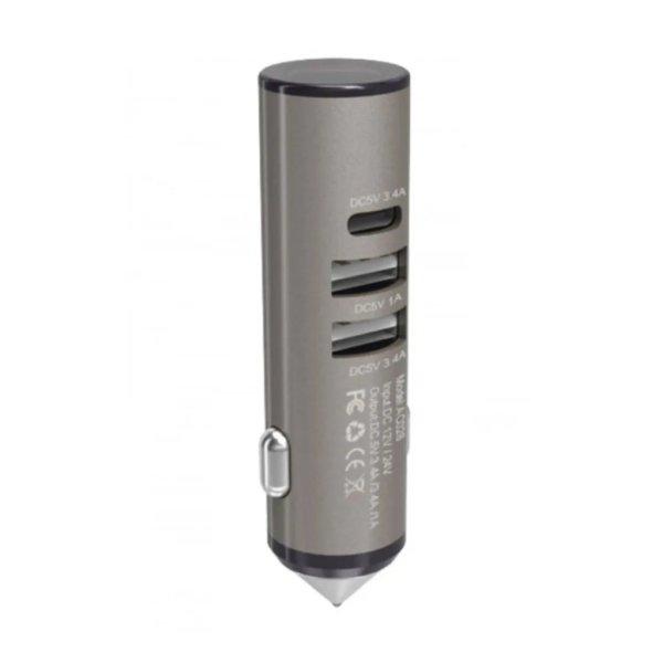 Szivargyújtó töltő 2 USB és 1 USB-C porttal, 3,4A (30213)
