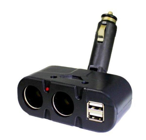 Kettős szivargyújtó elosztó és USB töltő, 12-24V (AE-WF033)