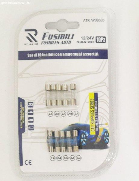10 darabos üveg biztosíték készlet, 20 mm (W08535, 17244, 58398)