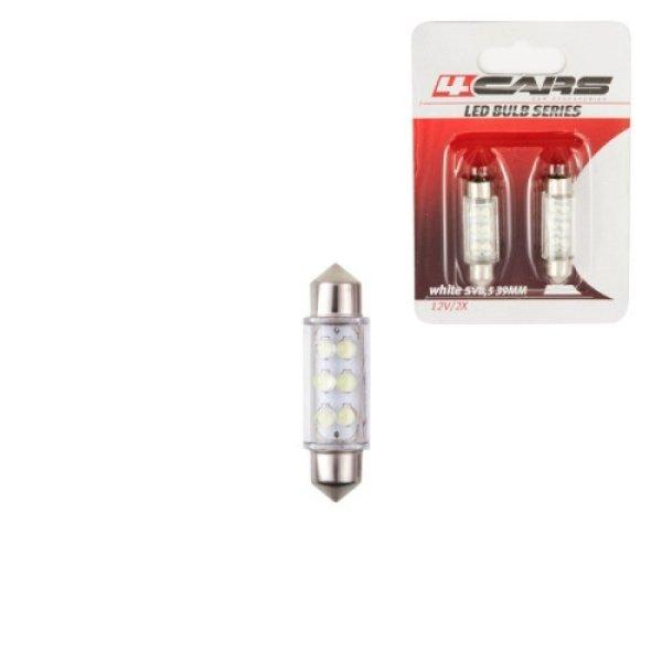 4Cars 12V SV8.5 39 mm 6 LED fehér szofita izzó, 2 db