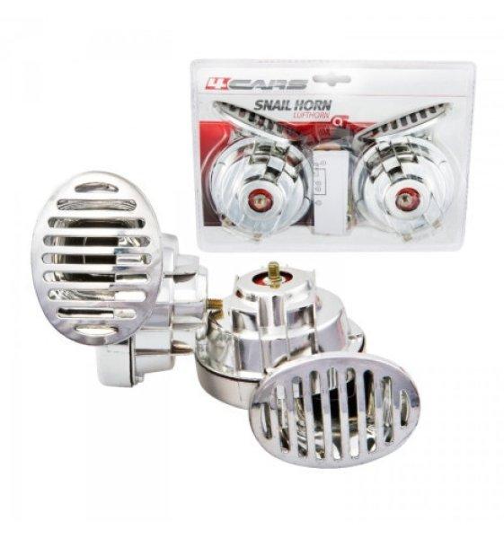 12V-os krómozott harsona kürt pár relével (91608)