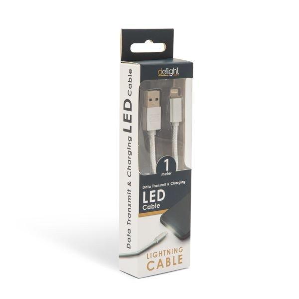 Delight iPhone adatkábel LED fénnyel, ezüst, 1 m – 55442I-WH