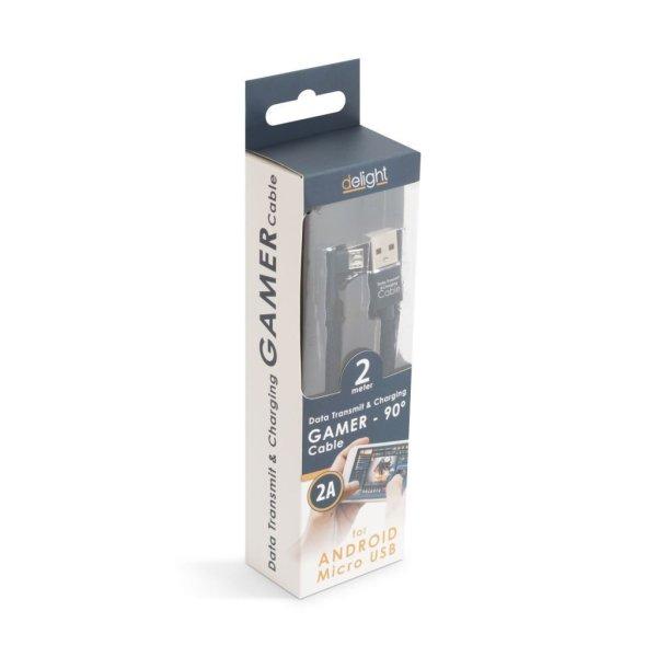 Delight 55444M-BK Micro USB Adat- és Töltőkábel, 2 m, Fekete