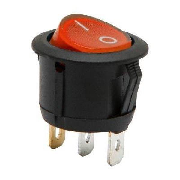 Kerek, piros LED-es billenőkapcsoló, 12V